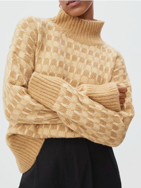 Everlane Sweaters - Everlane The Cloud Checkered Mock Neck Chunky Sweater